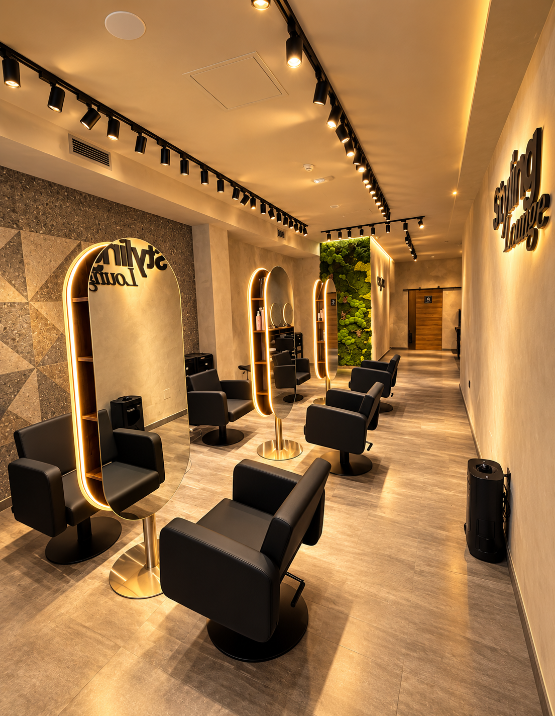 salón de peluquería calle campoamor con luces calidas